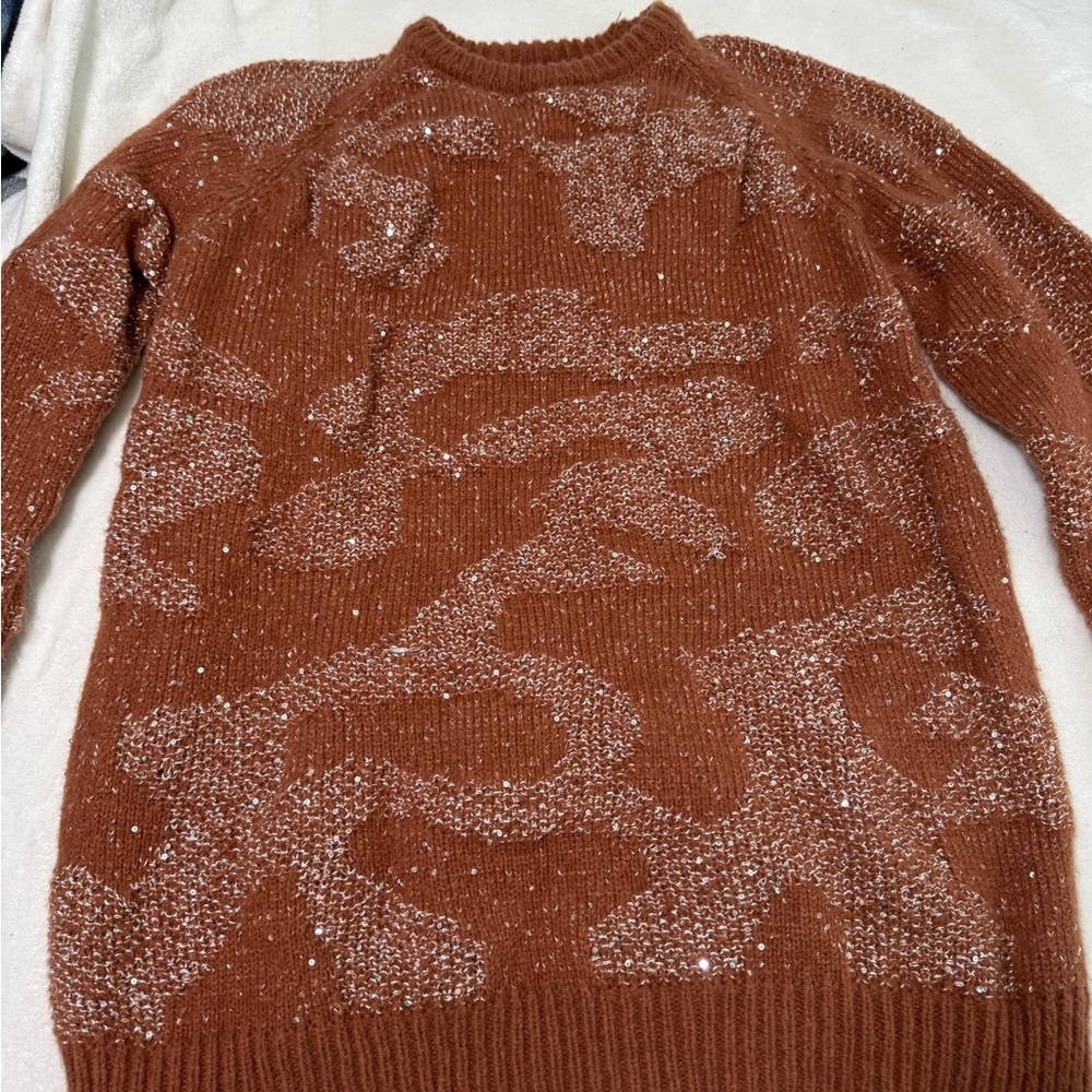 Brown Sweater with Glitter Accents